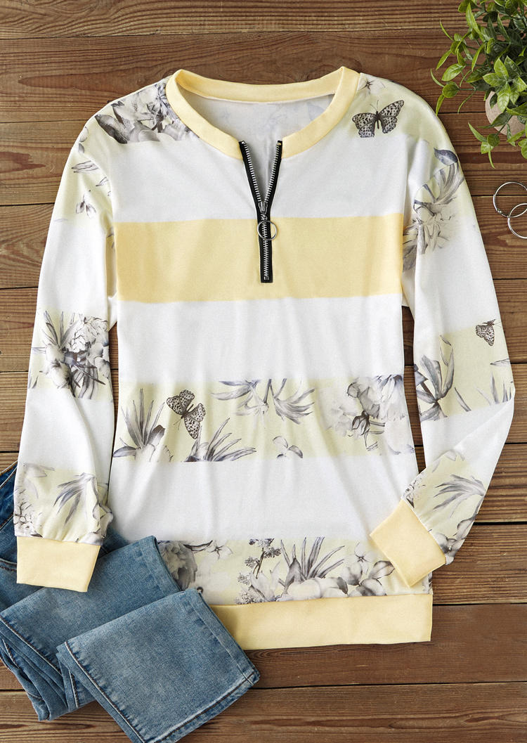 

Sweatshirts Floral Color Block Zipper Sweatshirt in Multicolor. Size