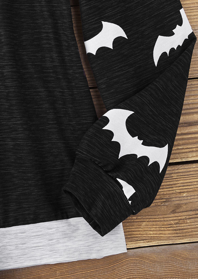 Halloween Color Block Ghost Face Bat Zipper Collar Sweatshirt