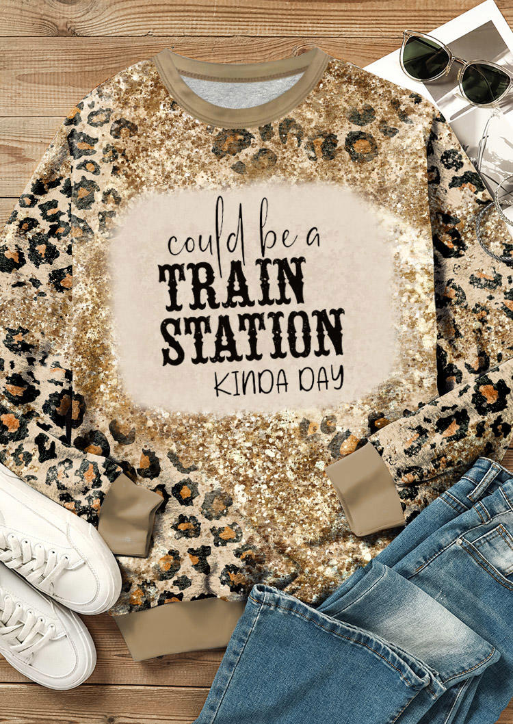 

Sweatshirts Could Be A Train Station Kinda Day Leopard Bleached Sweatshirt in Multicolor. Size