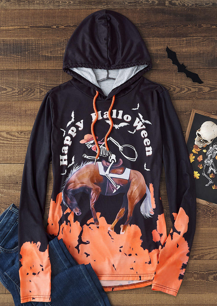

Hoodies Happy Halloween Skeleton Horse Bat Hoodie in Multicolor. Size: L,M,,XL