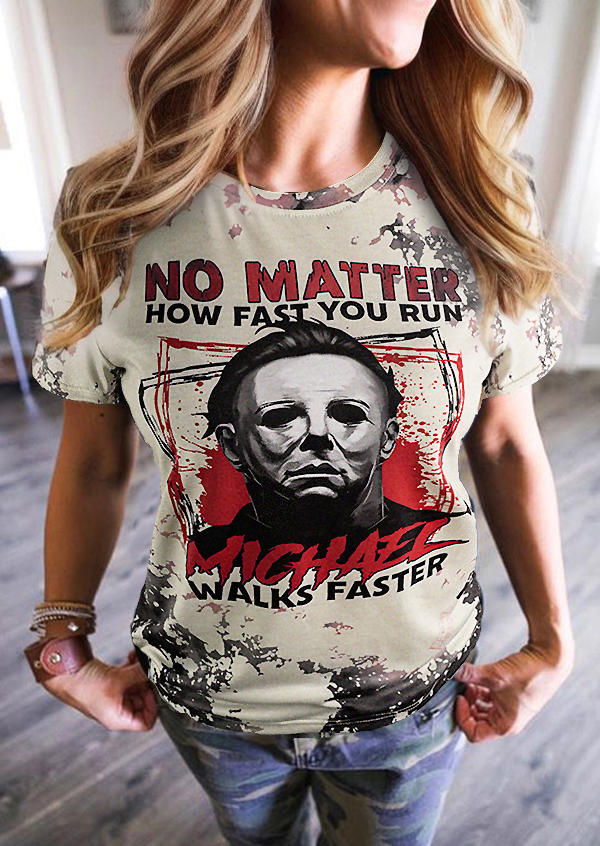 

T-shirts Tees Halloween No Matter How Fast You Run Bleached T-Shirt Tee in Multicolor. Size: L,,XL