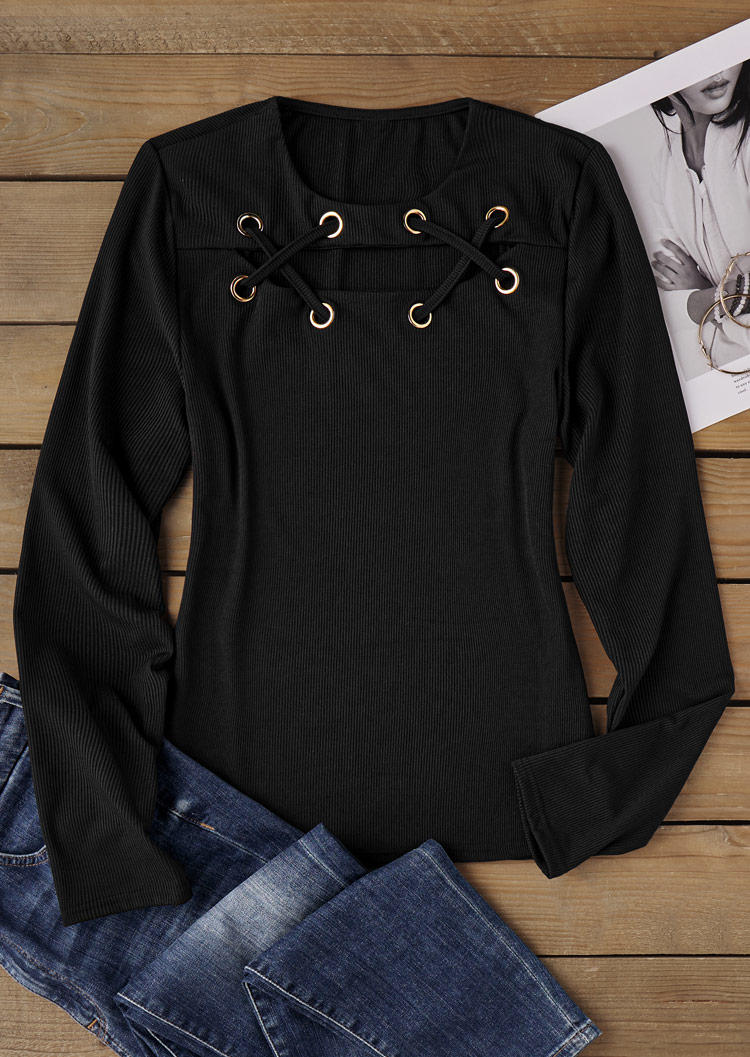 

Blouses Criss-Cross Long Sleeve Blouse in Black. Size