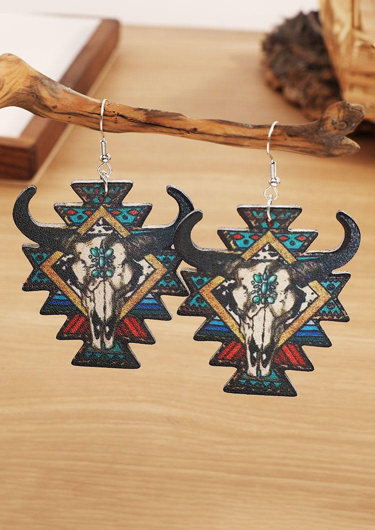 

Earrings Aztec Geometric Steer Skull Earrings in Multicolor. Size