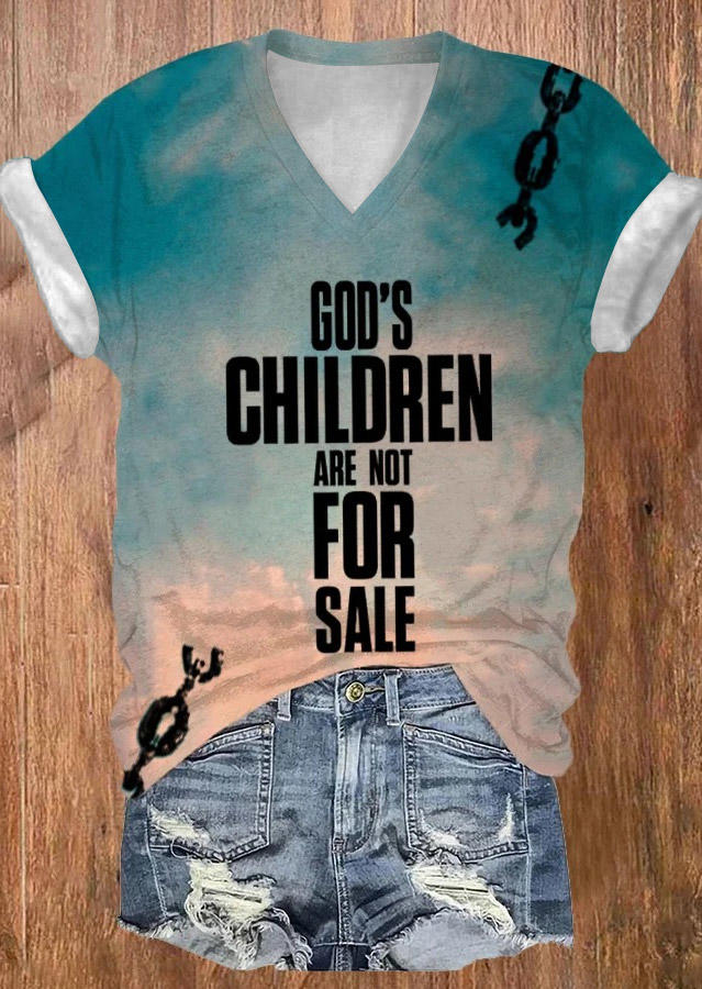 God's Children Are Not For Sale Cross Graphic V-Neck T-Shirt Tee