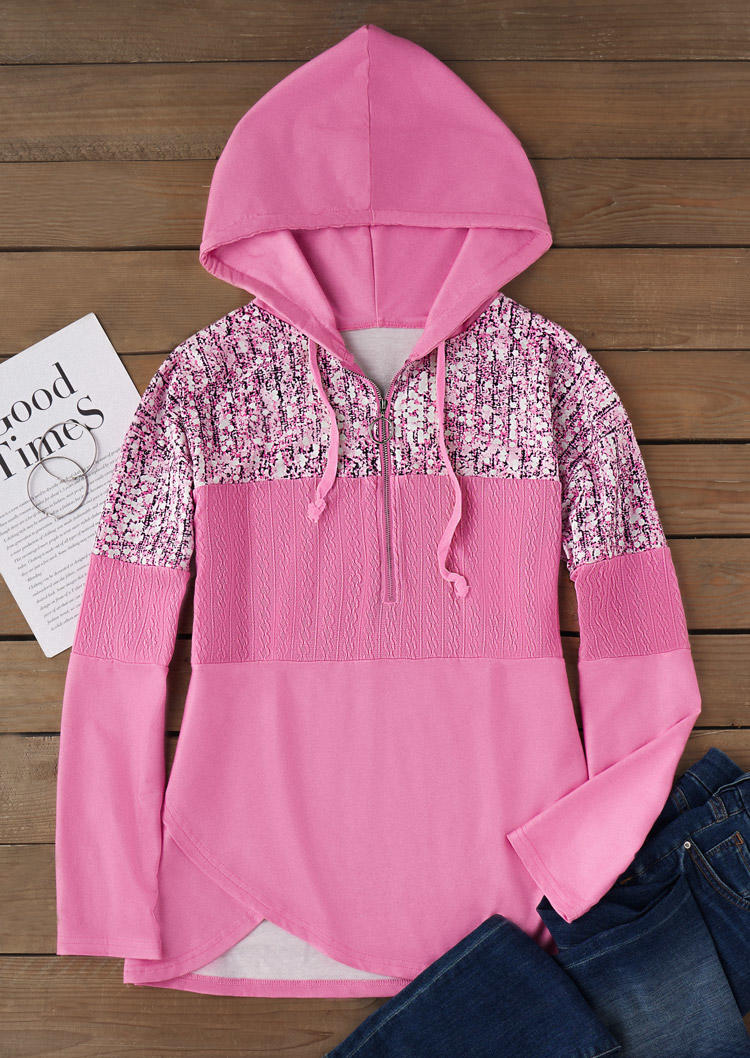 

Hoodies Jacquard Zipper Asymmetric Hem Long Sleeve Hoodie in Multicolor. Size: L,M,,XL
