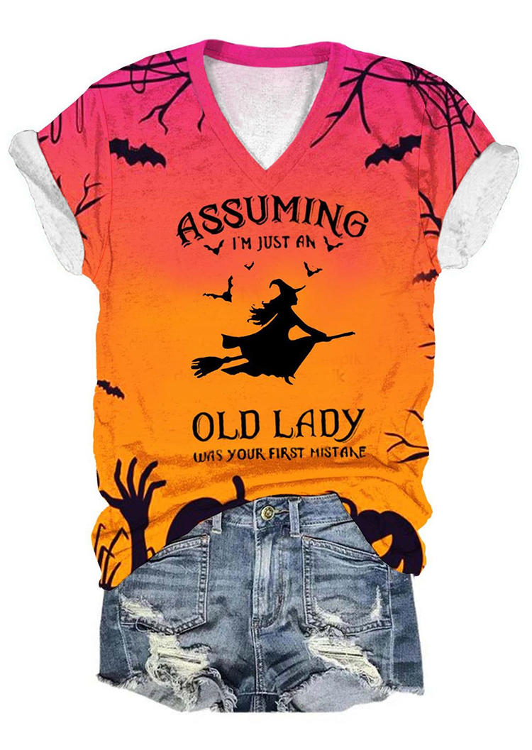 

T-shirts Tees Halloween Assuming I'm Just An Old Lady Was Your First Mistake Ombre T-Shirt Tee in Multicolor. Size: L,M