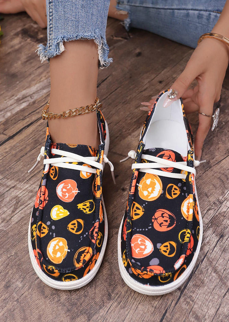 Halloween Pumpkin Face Lace Up Sneakers