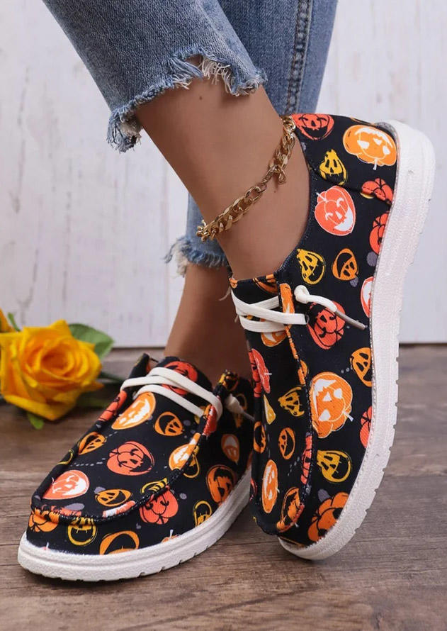 Halloween Pumpkin Face Lace Up Sneakers