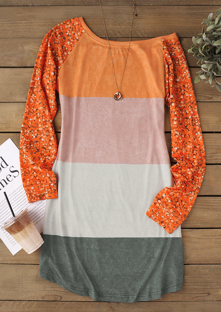 

Mini Dresses Color Block Long Sleeve Mini Dress in Multicolor. Size: L,M,,XL