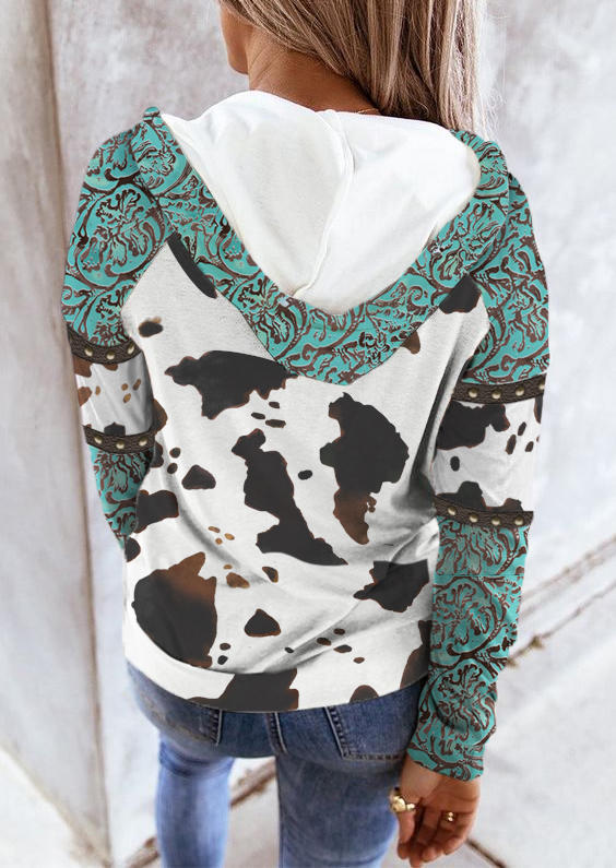 

Hoodies Cow Abstract Graphic Drawstring Kangaroo Pocket Western Hoodie in Multicolor. Size
