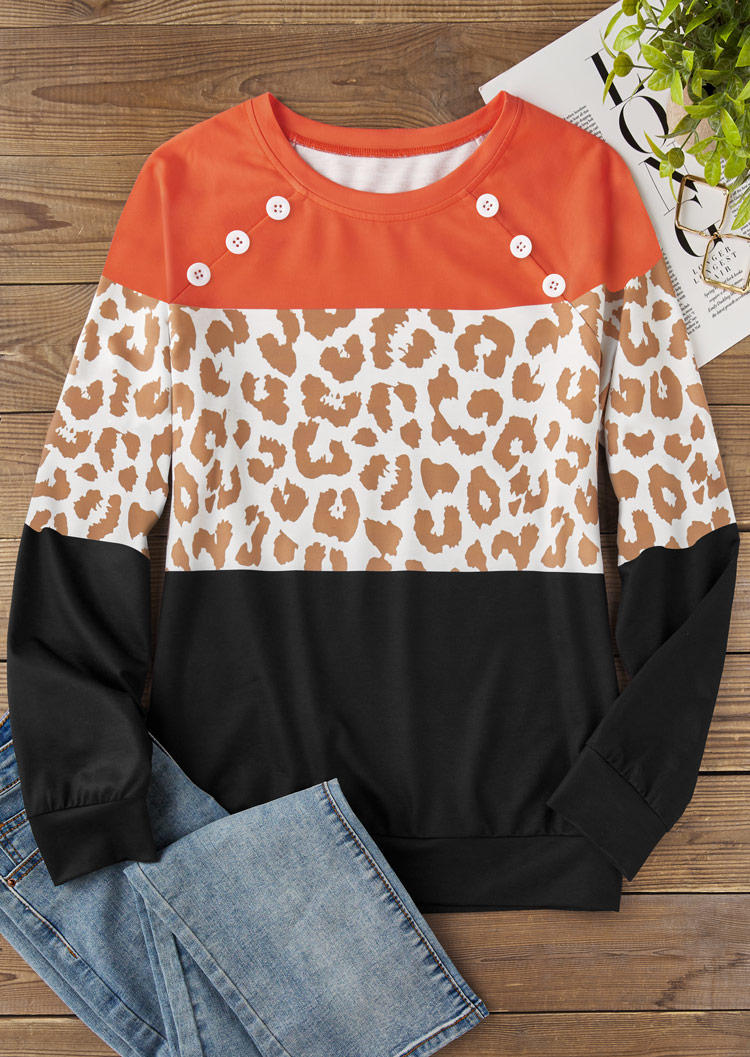 

Sweatshirts Leopard Color Block Button Sweatshirt in Multicolor. Size: L,M,,XL