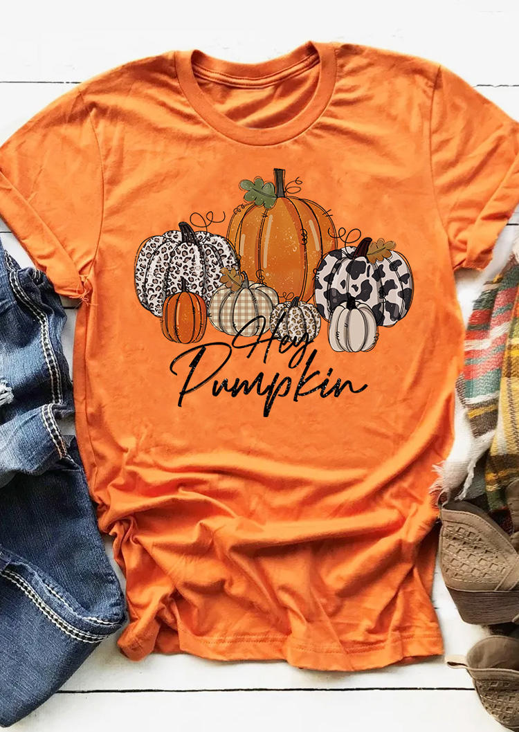 Hey Pumpkin Leopard Cow T-Shirt Tee - Orange