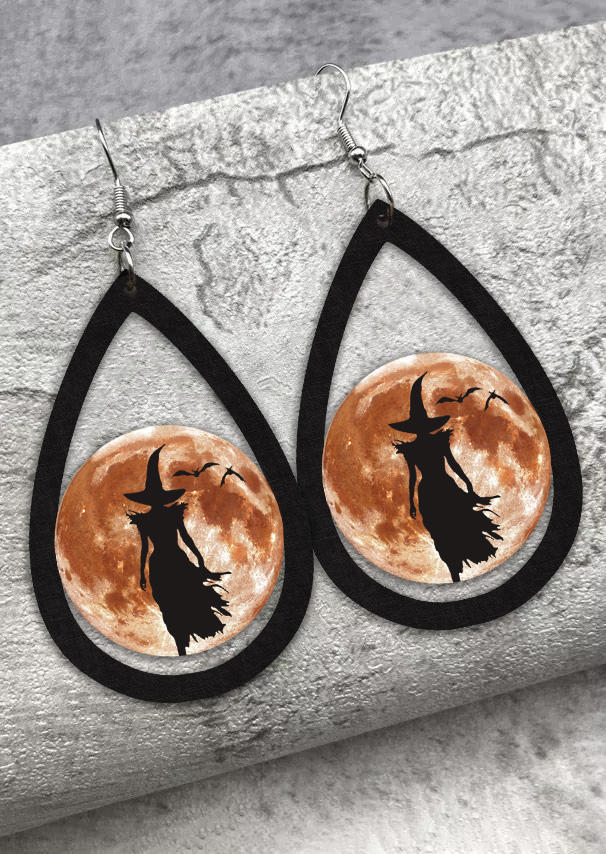 

Earrings Halloween Witch Moon Silhouette Bat Hollow Out Water Drop Earrings in Multicolor. Size