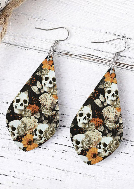 Halloween Skull Sunflower Maple Leaf Earrings