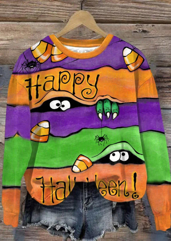 

Sweatshirts Happy Halloween Spider Color Block Sweatshirt in Multicolor. Size