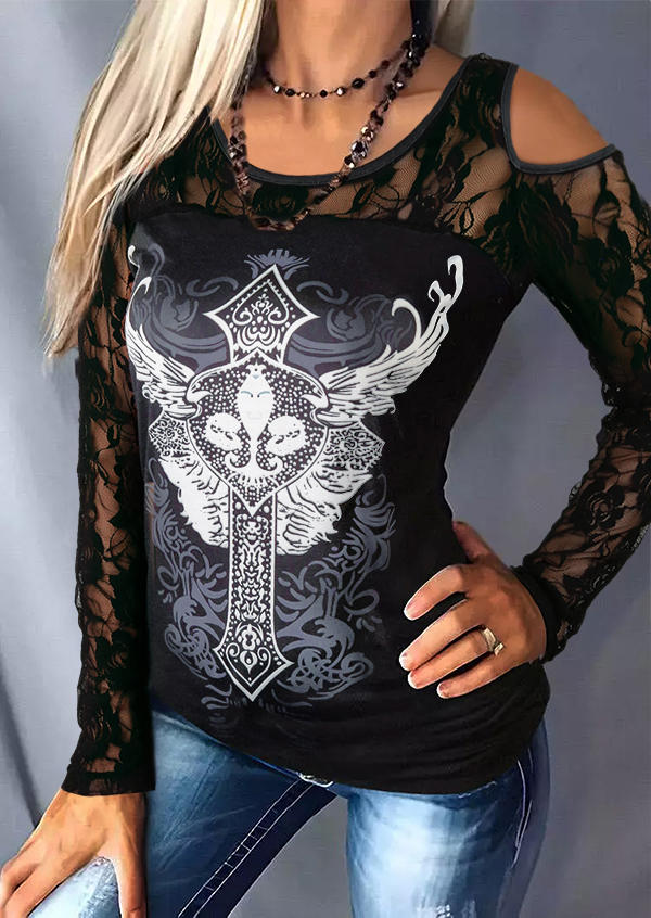 Lace Gothic Cold Shoulder Blouse - Black