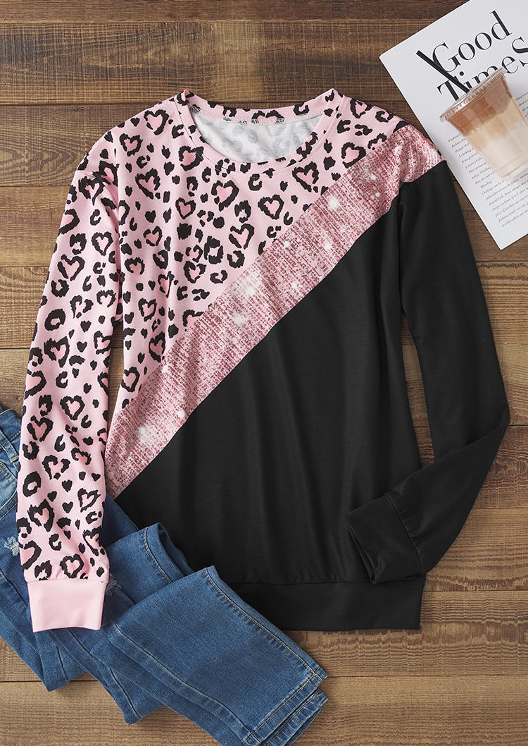 

Sweatshirts Leopard Heart Color Block Sweatshirt in Multicolor. Size