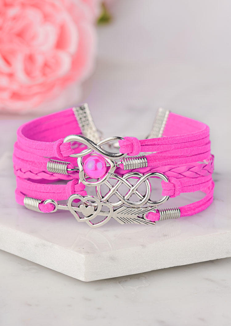 

Bracelet Valentine Infinity Heart Beading Hollow Out Multi-Layered Bracelet in Pink. Size