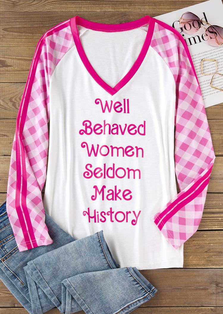 

T-shirts Tees Well Behaved Women Seldom Make History Plaid T-Shirt Tee in Multicolor. Size: L,M,,XL