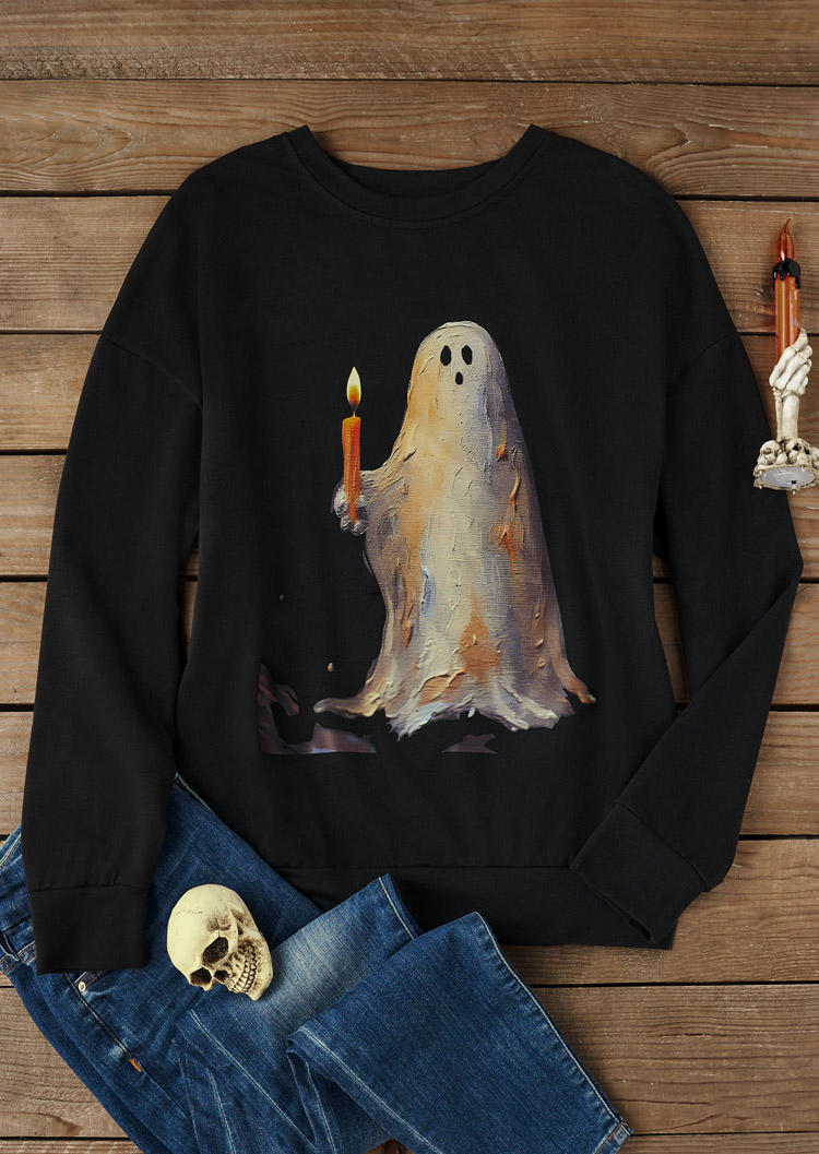 

Sweatshirts Halloween Ghost Long Sleeve O-Neck Sweatshirt in Black. Size: L,M