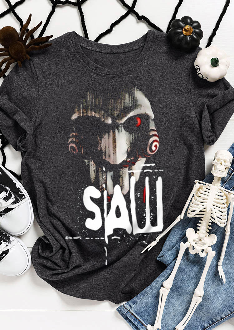 

T-shirts Tees Halloween Saw Horror Movie O-Neck T-Shirt Tee - Dark Grey in Gray. Size