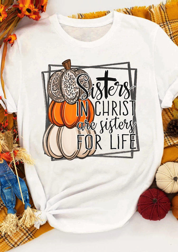 

T-shirts Tees Sisters In Christ Are Sisters For Life Pumpkin T-Shirt Tee in White. Size: M