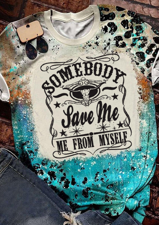 Somebody Save Me Steer Skull Bleached T-Shirt Tee