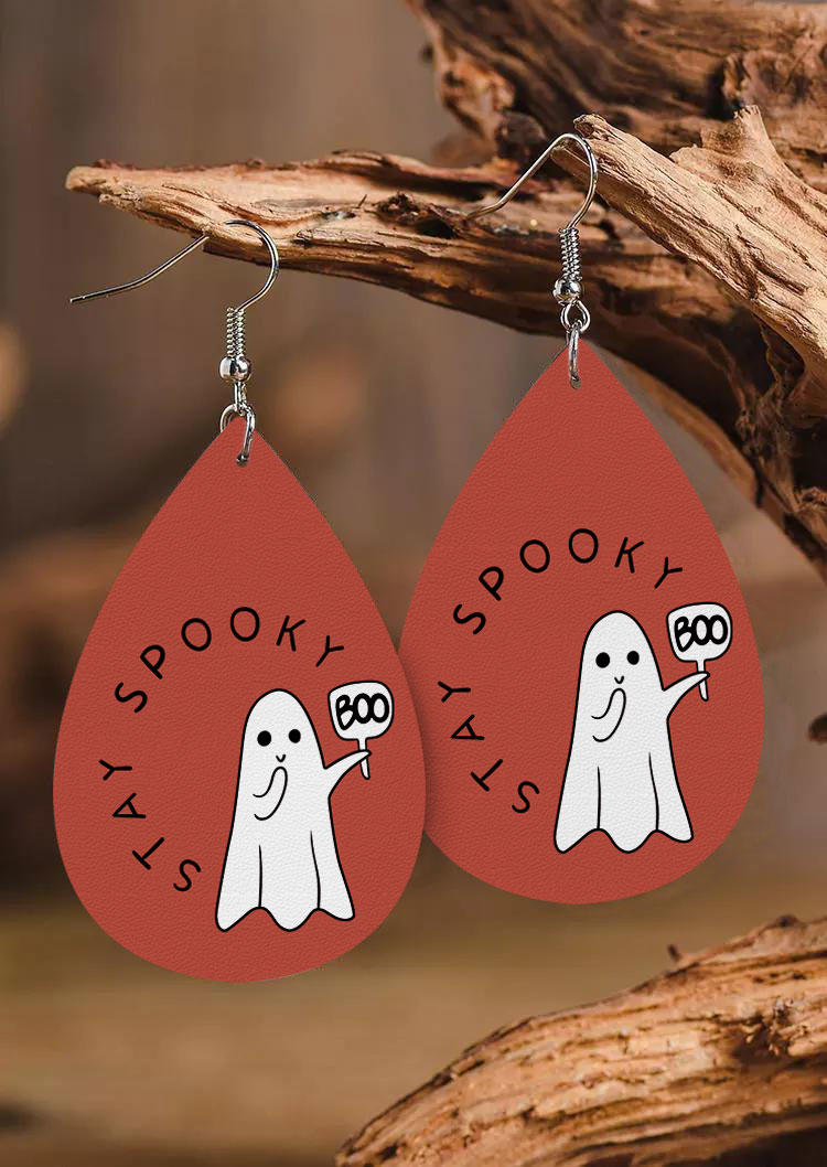 Halloween Stay Spooky Boo Water Drop Earrings - Cameo Brown