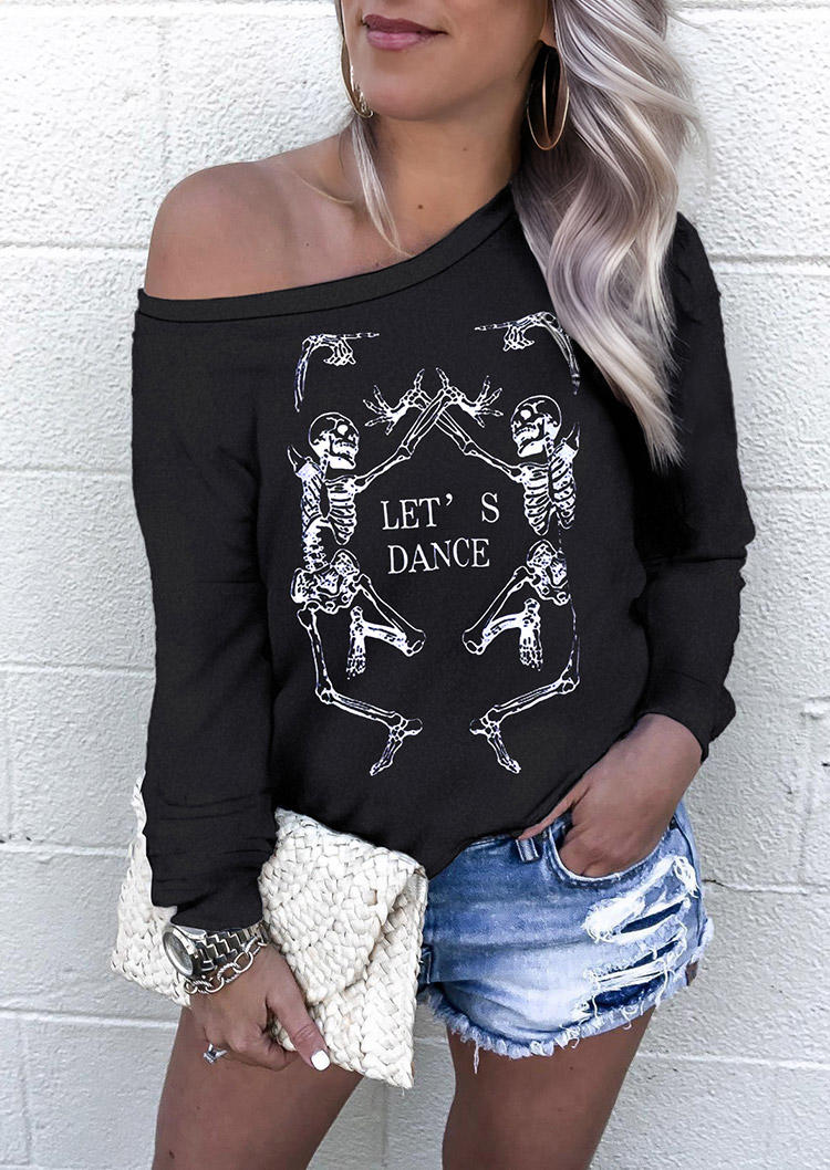 

Blouses Halloween Let' Dance Skeleton Long Sleeve Blouse in Black. Size: L,M,,XL