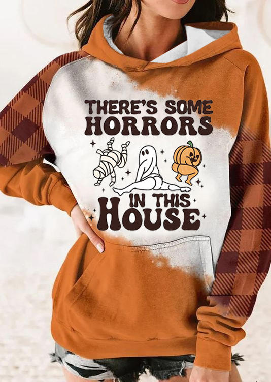 

Hoodies Halloween There' Some Horrors In This House Pumpkin Face Ghost Plaid Funny Hoodie in Multicolor. Size: L,M,,XL