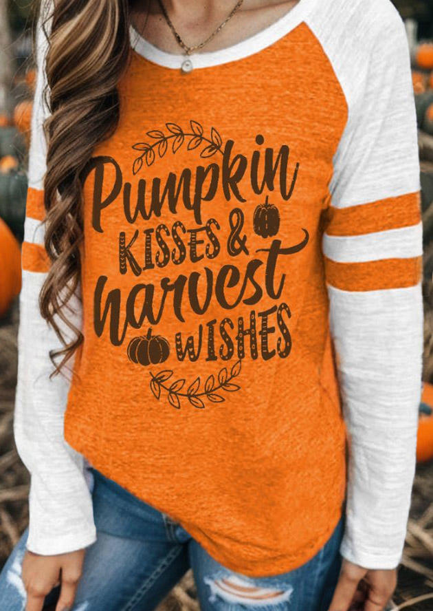 

T-shirts Tees Pumpkin Kisses & Harvest Wishes Long Sleeve T-Shirt Tee in Multicolor. Size: L,M,,XL