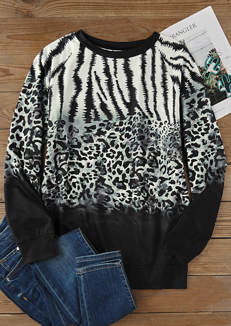 

Sweatshirts Leopard Zebra Color Block Sweatshirt in Black. Size: L