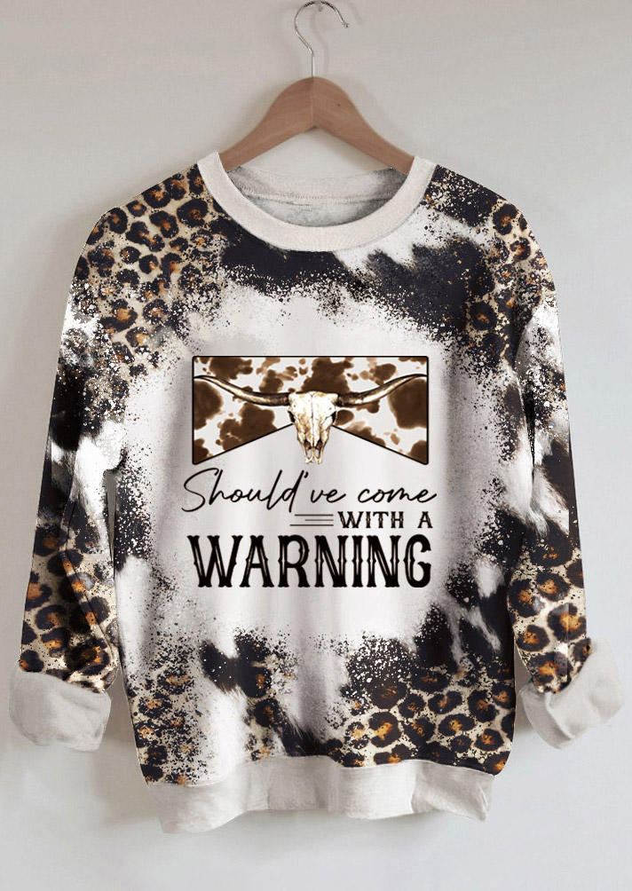 

Sweatshirts Should've Come With A Warning Leopard Steer Skull Bleached Sweatshirt in Multicolor. Size: L,M,,XL