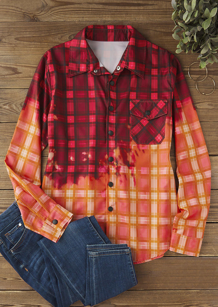 

Shirts Plaid Bleached Button Turn-Down Collar Shirt in Multicolor. Size: L,M,,XL