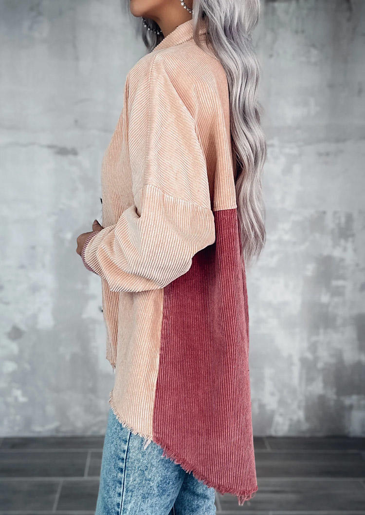 

Jackets Color Block Button Corduroy High Low Hem Jacket in Multicolor. Size: L,M,,XL