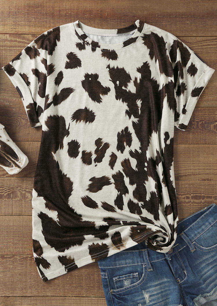 

T-shirts Tees Cow Western O-Neck T-Shirt Tee in White. Size: L,,XL