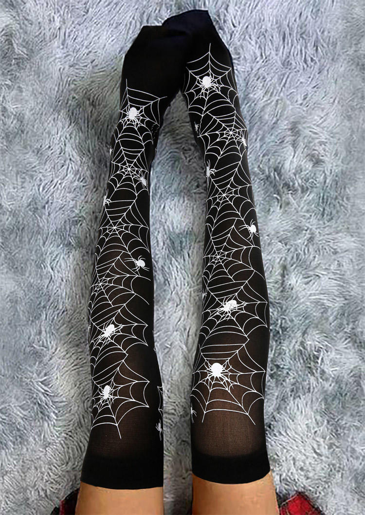 

Knee-High Socks Halloween Spider Web Over Knee Extra Long Knitted Socks in Black. Size