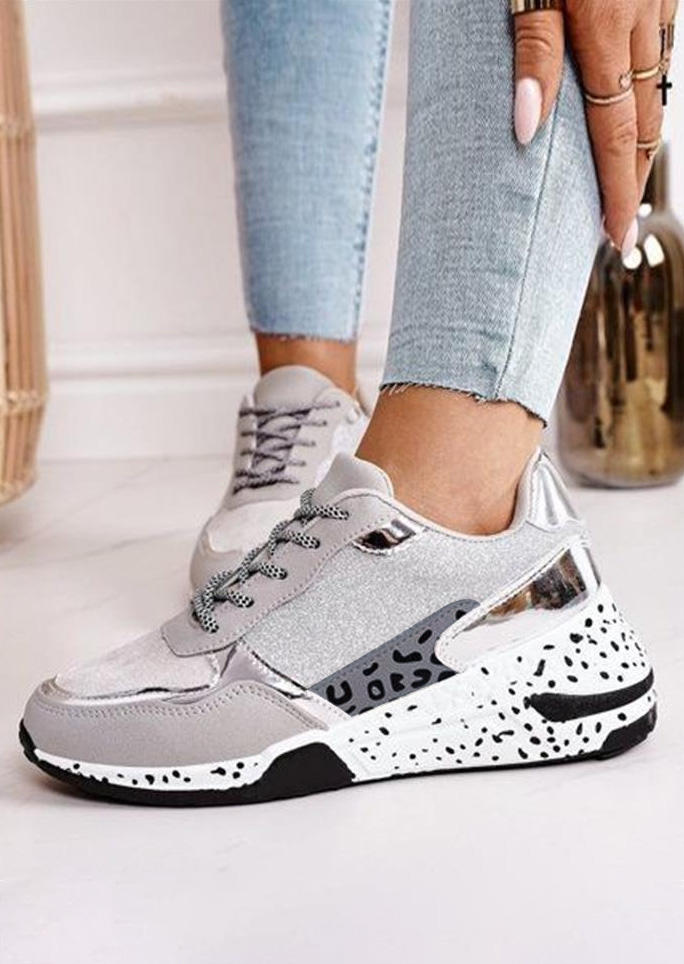 

Sneakers Leopard Lace Up Platform Sneakers in Gray. Size