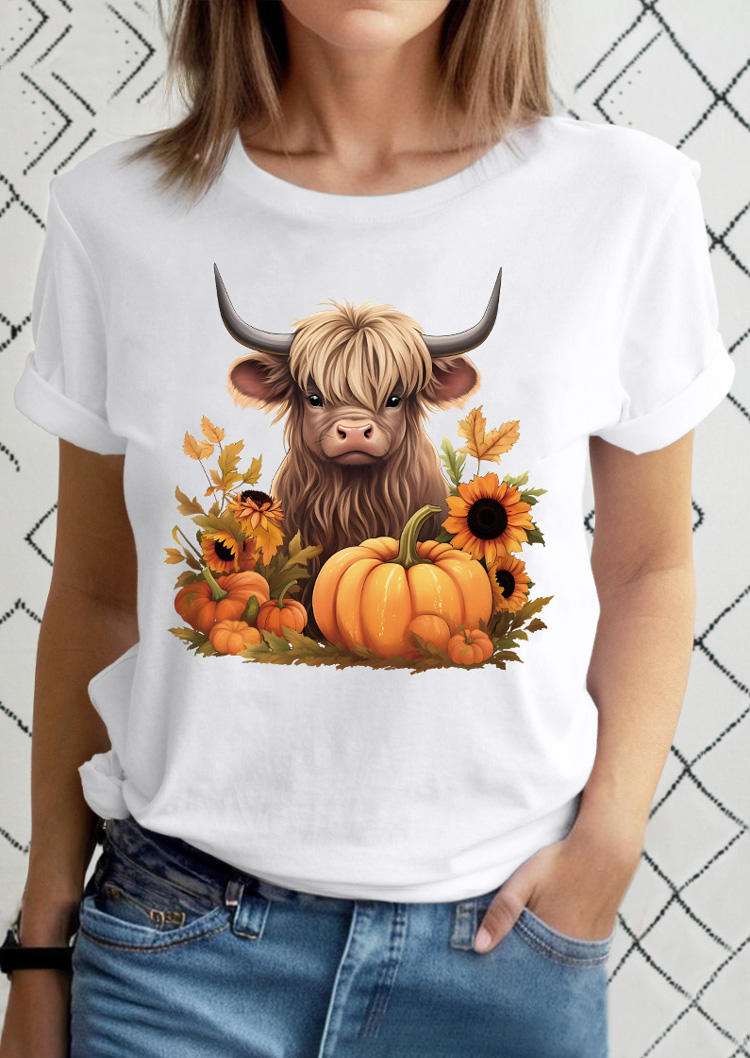 

T-shirts Tees Sunflower Pumpkin Face Cattle T-Shirt Tee in White. Size: L,M,,XL