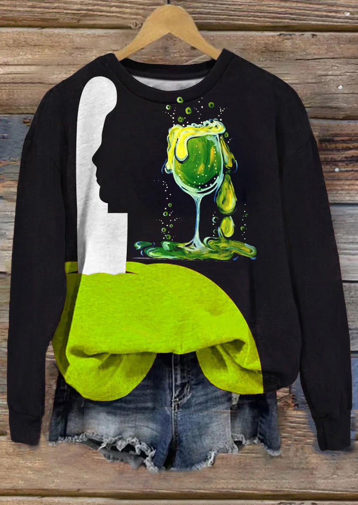 Halloween Happy Hour Wine Glass Color Block Sweatshirt