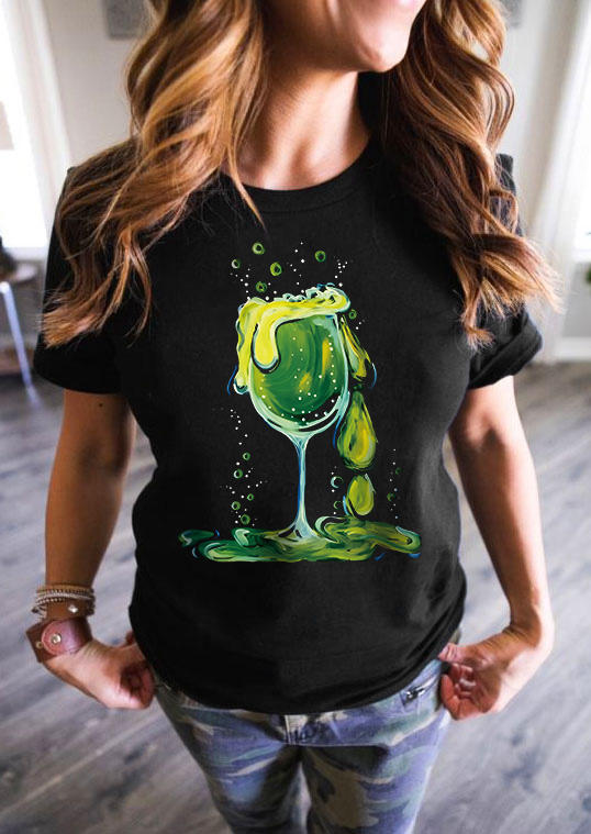 Halloween Happy Hour Wine Glass T-Shirt Tee - Black