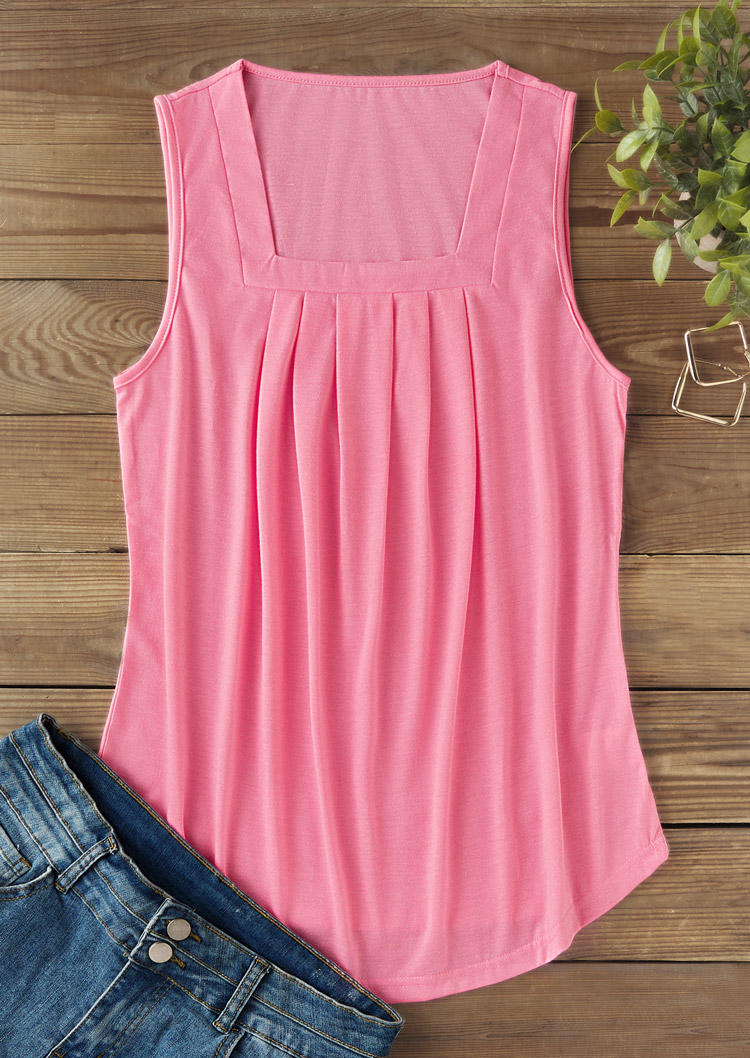

Tank Tops Ruffled Square Collar Tank Top in Pink. Size