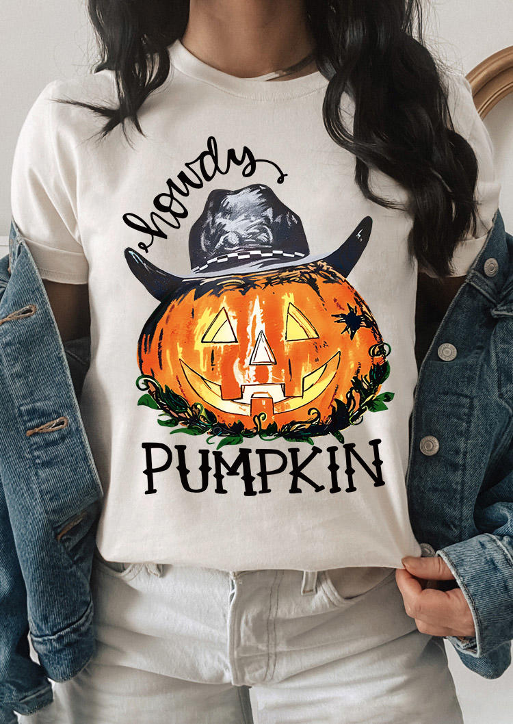 Halloween Howdy Pumpkin T-Shirt Tee - Apricot