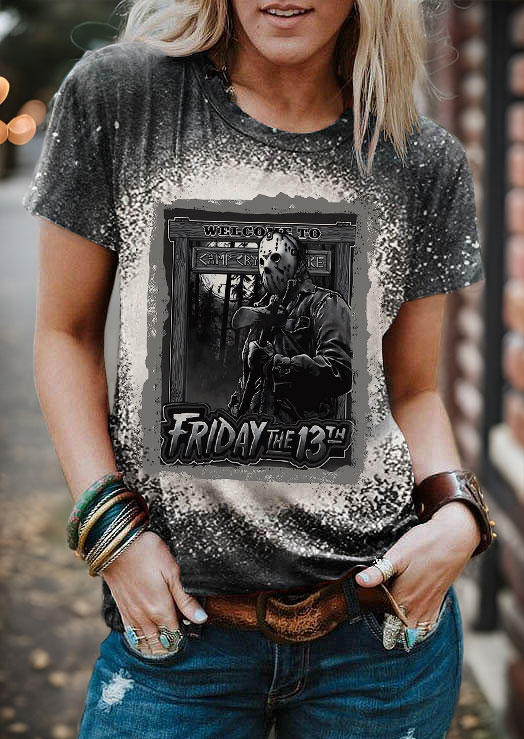 

T-shirts Tees Halloween Horror Movie Bleached T-Shirt Tee - Dark Grey in Gray. Size