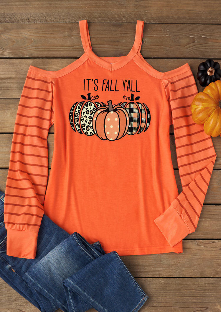 

Blouses It's Fall Y'all Leopard Plaid Dot Pumpkin Striped Blouse in Orange. Size: 2XL,,L,S,XL