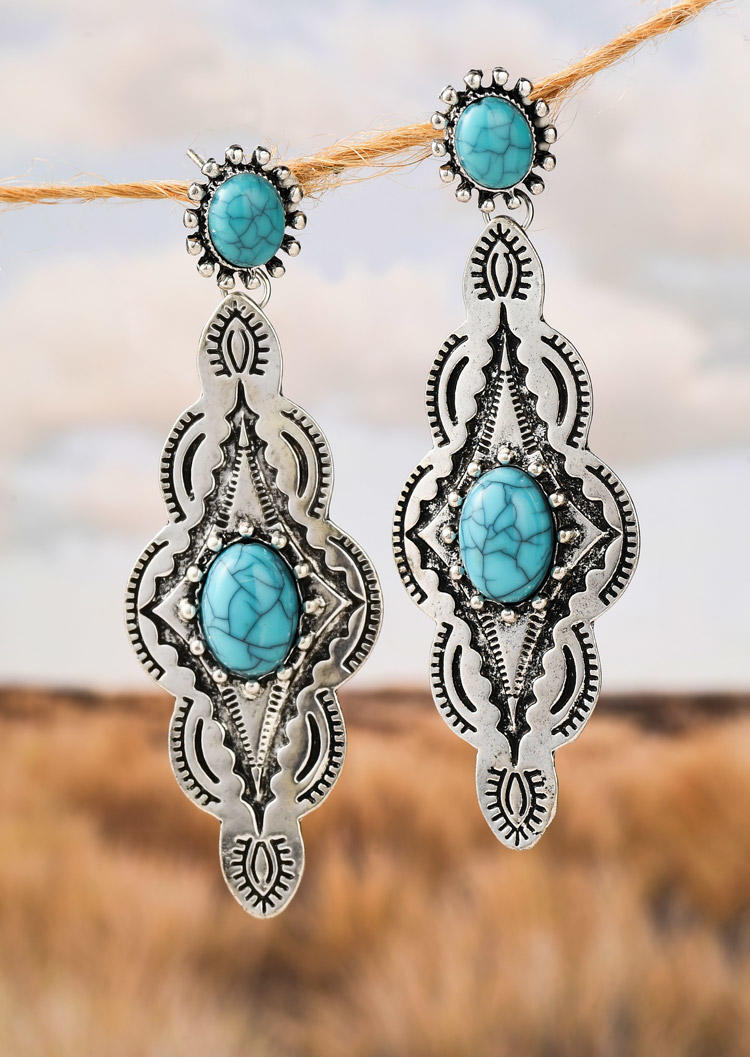 

Earrings Geometric Turquoise Ethnic Earrings in Silver. Size