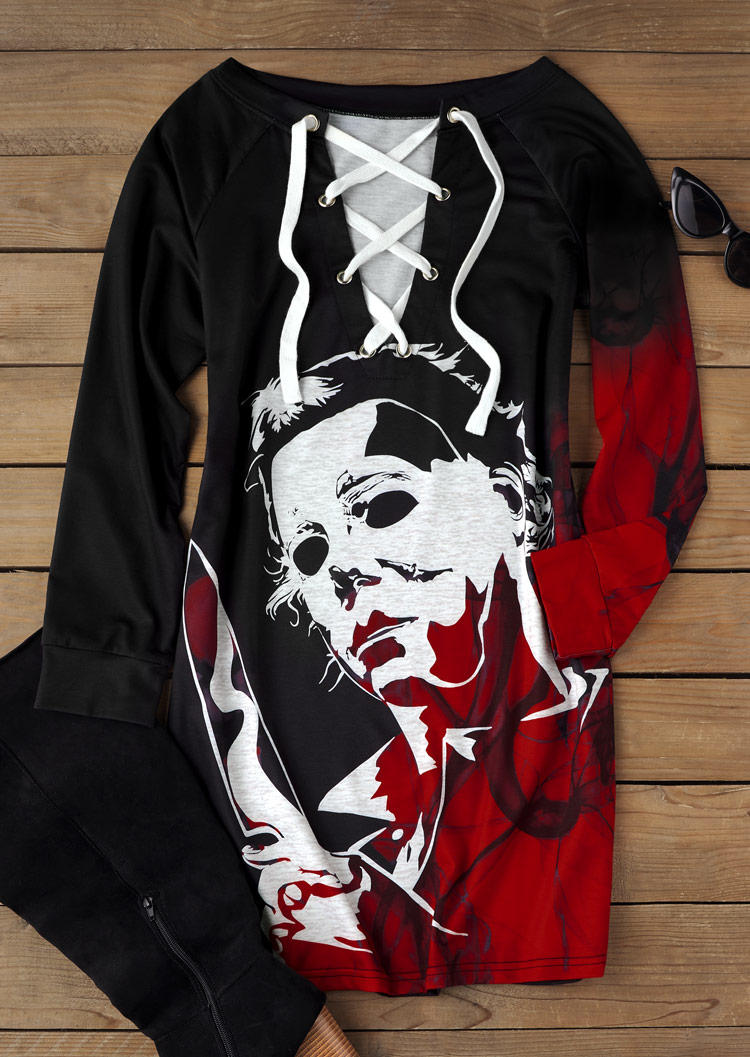 

Sweatshirt Dresses Halloween Horror Movie Lace Up Sweatshirt Dress in Black. Size