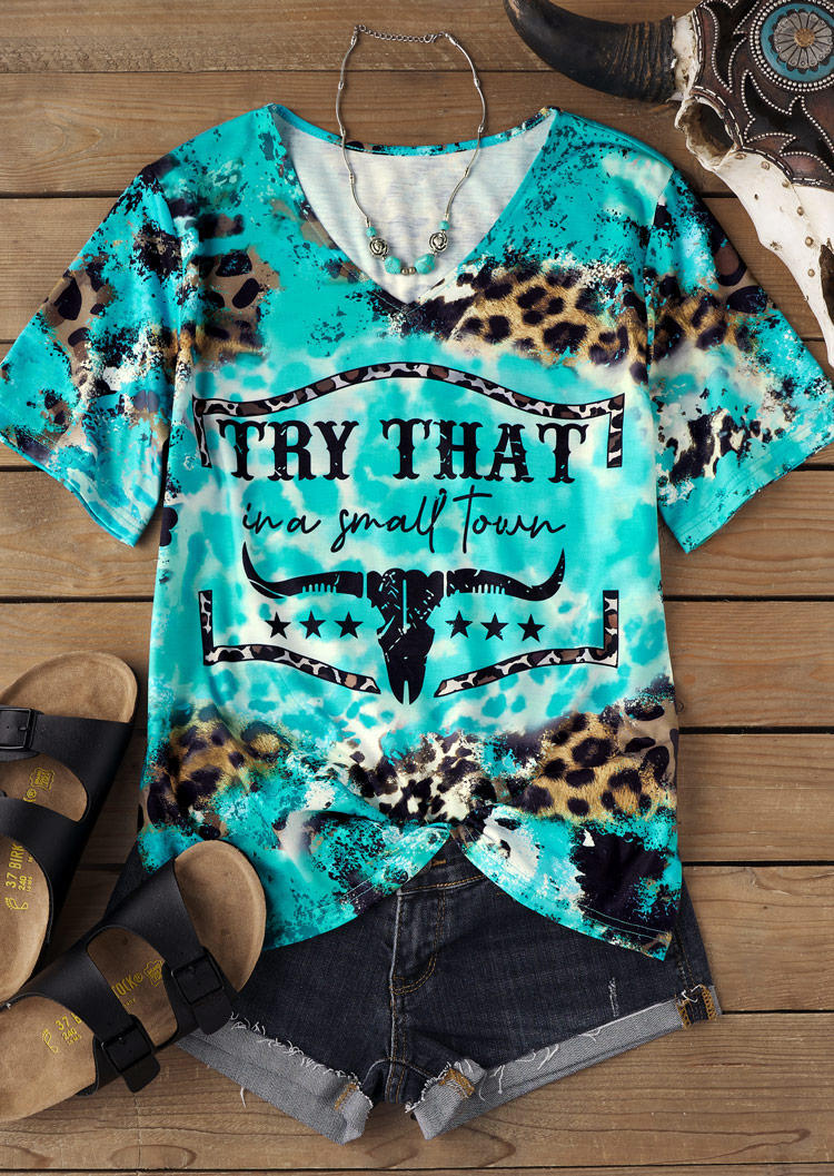 

T-shirts Tees Try That In A Small Town Leopard Steer Skull T-Shirt Tee in Multicolor. Size: L,M