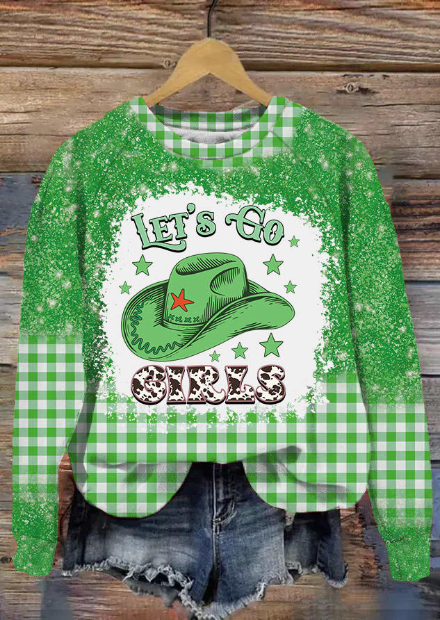 

Sweatshirts Let' Go Girls Plaid Bleached Sweatshirt in Green. Size: L,M,,XL