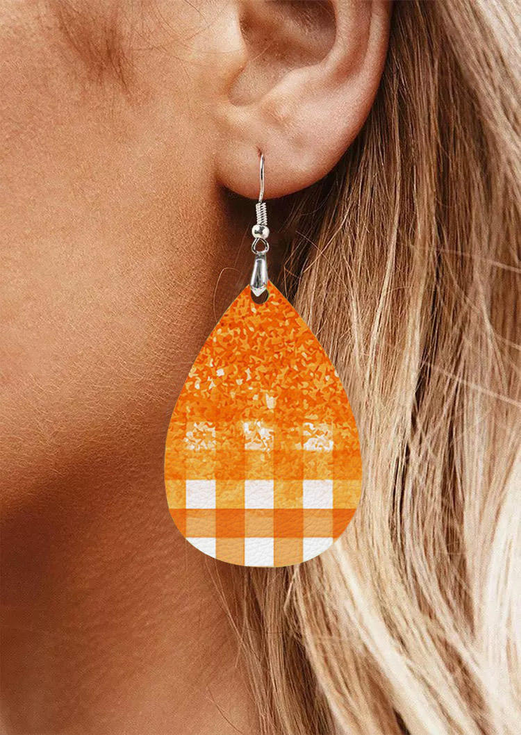 

Earrings Plaid Gradient Glitter Water Drop Earrings in Orange. Size